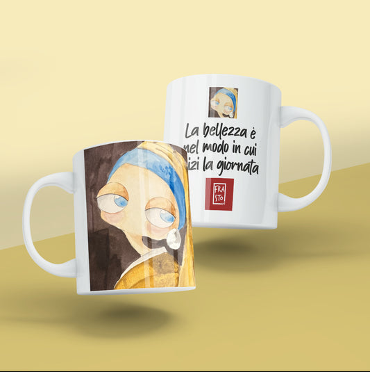 Set creativo "La ragazza con l'orecchino" - tote bag illustrata + quaderno A5 spillato + tazza