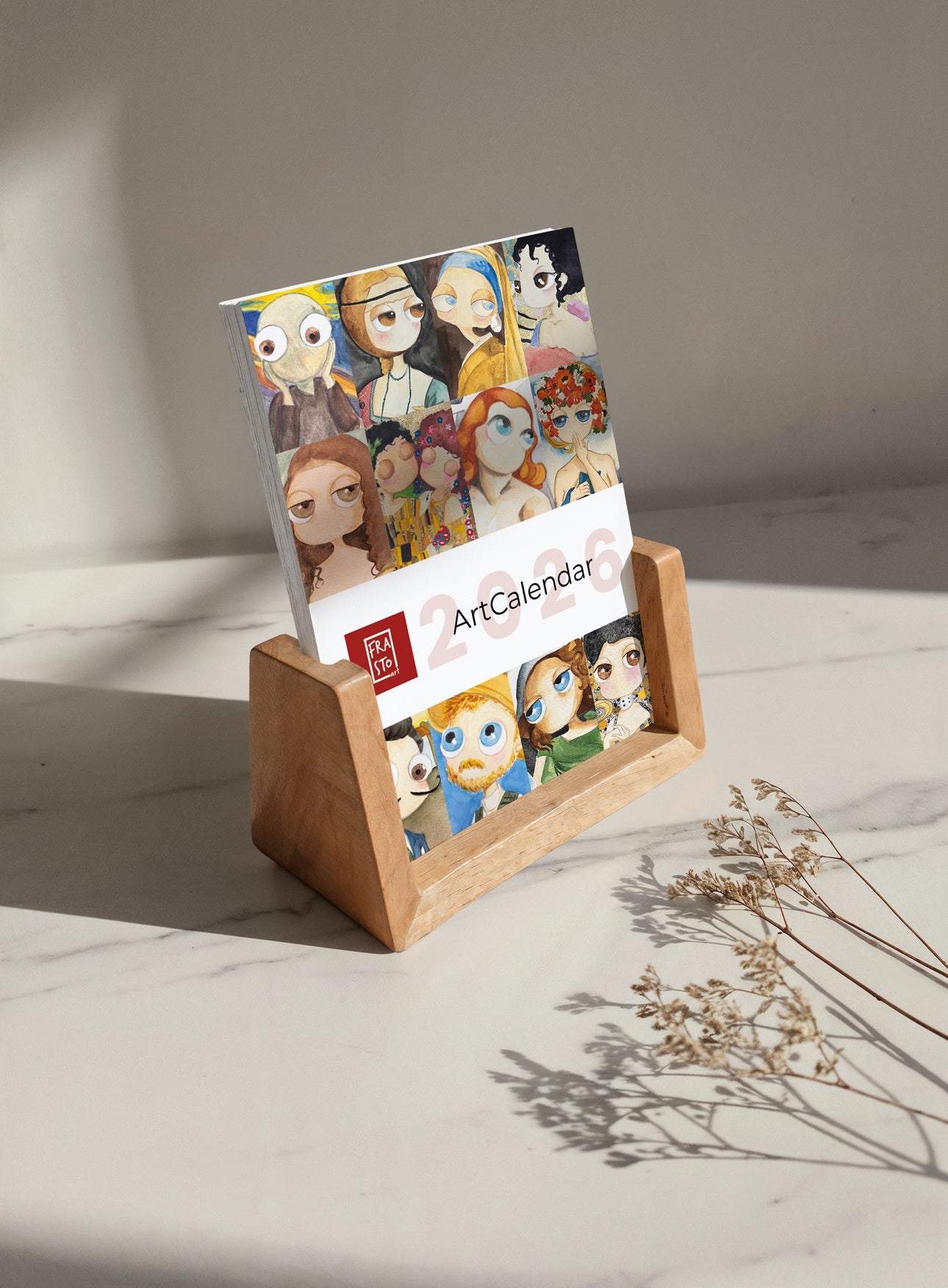 ArtCalendar 2026 – Calendario da tavolo con 12 illustrazioni Pallocchi su carta martellata A6