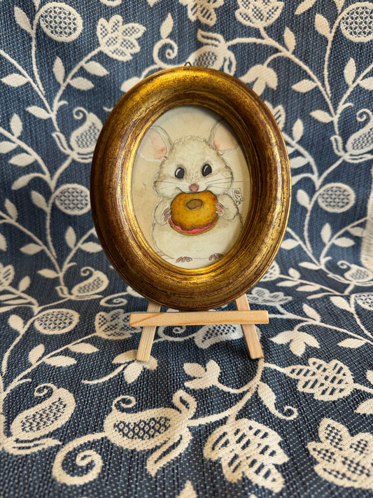 Sweet-toothed mouse - acquerello originale in cornice vintage