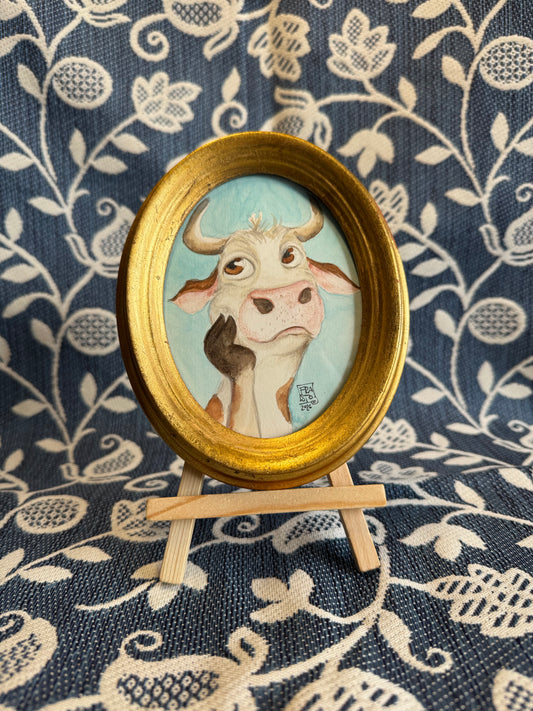 Cow - acquerello originale in cornice vintage