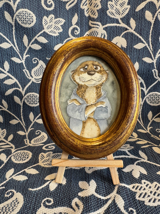 Buck Otter - acquerello originale in cornice vintage