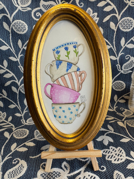Tea time  - acquerello originale in cornice vintage